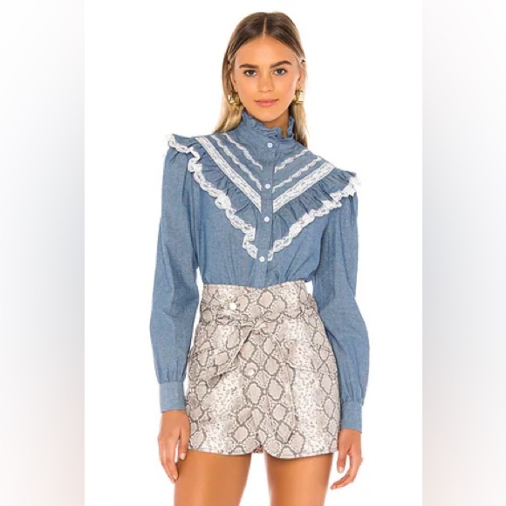 Petersyn Blue Button Down Shirt with White Lace